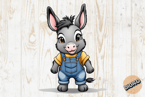 Download Cartoon Baby Donkey in Denim Overall - Overall Collection