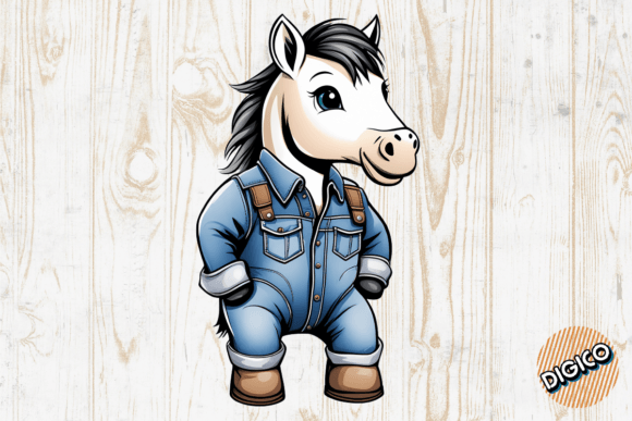 Download Cute Cartoon Baby Horse in Denim Overall - Overall Collection