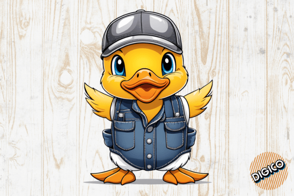 Download Cute Cartoon Baby Duck in Denim Overall - Overall Collection
