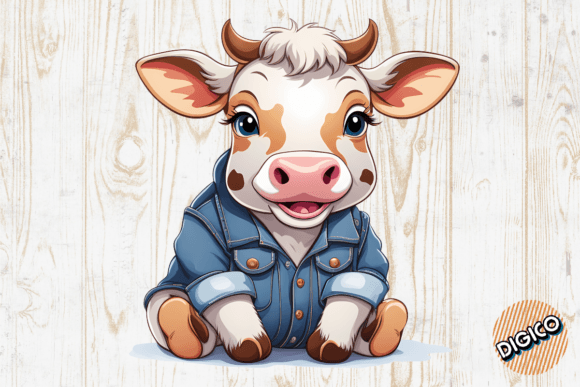 Download Cartoon Baby Cow Wearing Denim Overall - Overall Collection